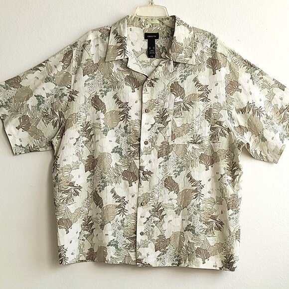 Claiborne Short Sleeve Shirt Beige Floral Silk Linen Button Up Camp Mens… - Picture 1 of 5